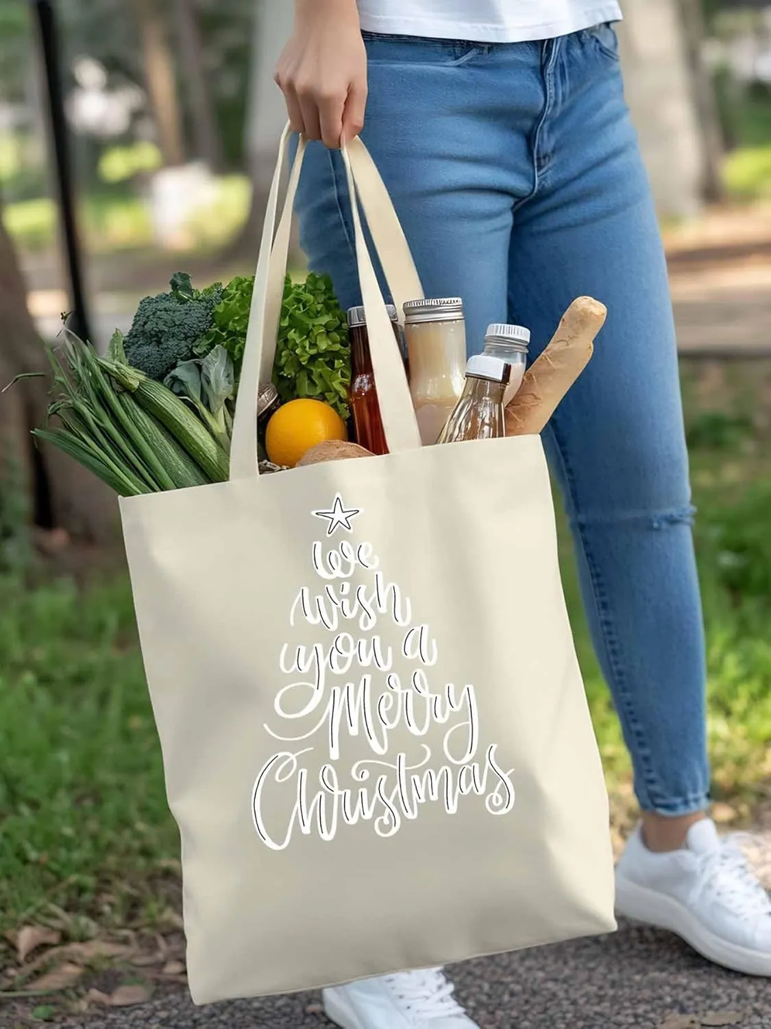 Wish You Merry Christmas Canvas Tote Bag, Aesthetic Canvas Tote Handbags for Women Shoulder Bag