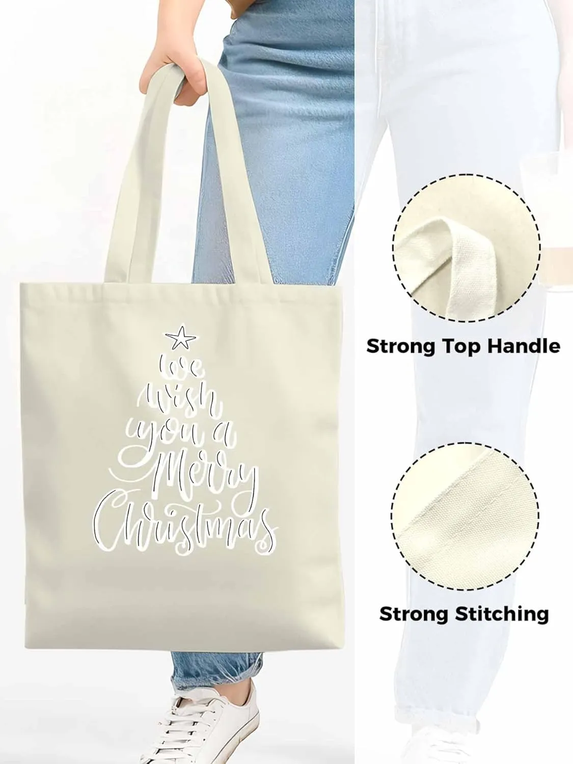 Wish You Merry Christmas Canvas Tote Bag, Aesthetic Canvas Tote Handbags for Women Shoulder Bag