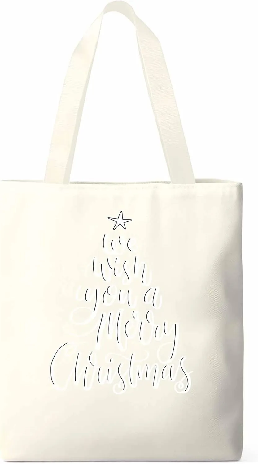 Wish You Merry Christmas Canvas Tote Bag, Aesthetic Canvas Tote Handbags for Women Shoulder Bag