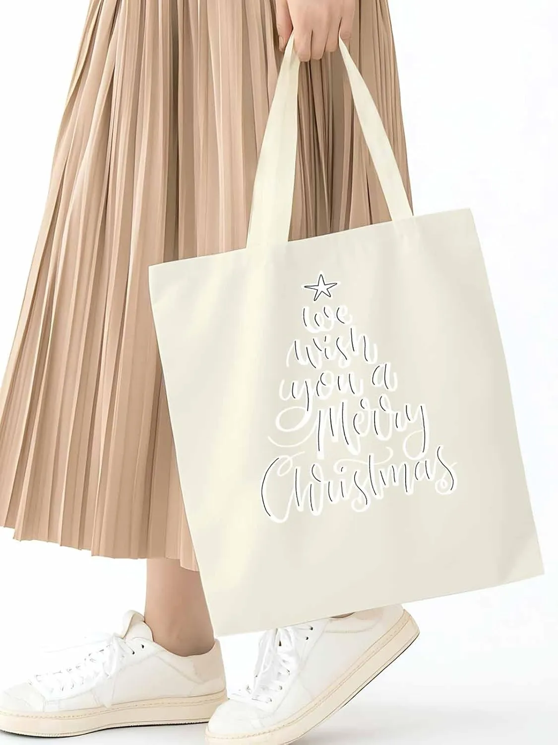 Wish You Merry Christmas Canvas Tote Bag, Aesthetic Canvas Tote Handbags for Women Shoulder Bag