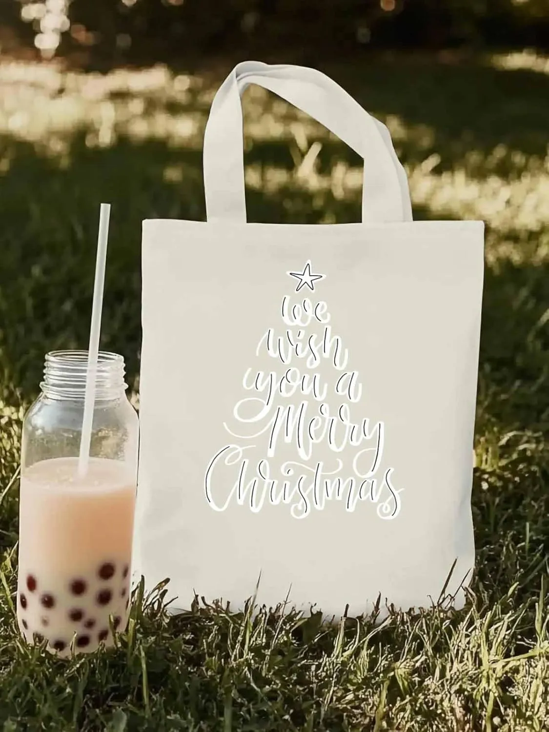 Wish You Merry Christmas Canvas Tote Bag, Aesthetic Canvas Tote Handbags for Women Shoulder Bag