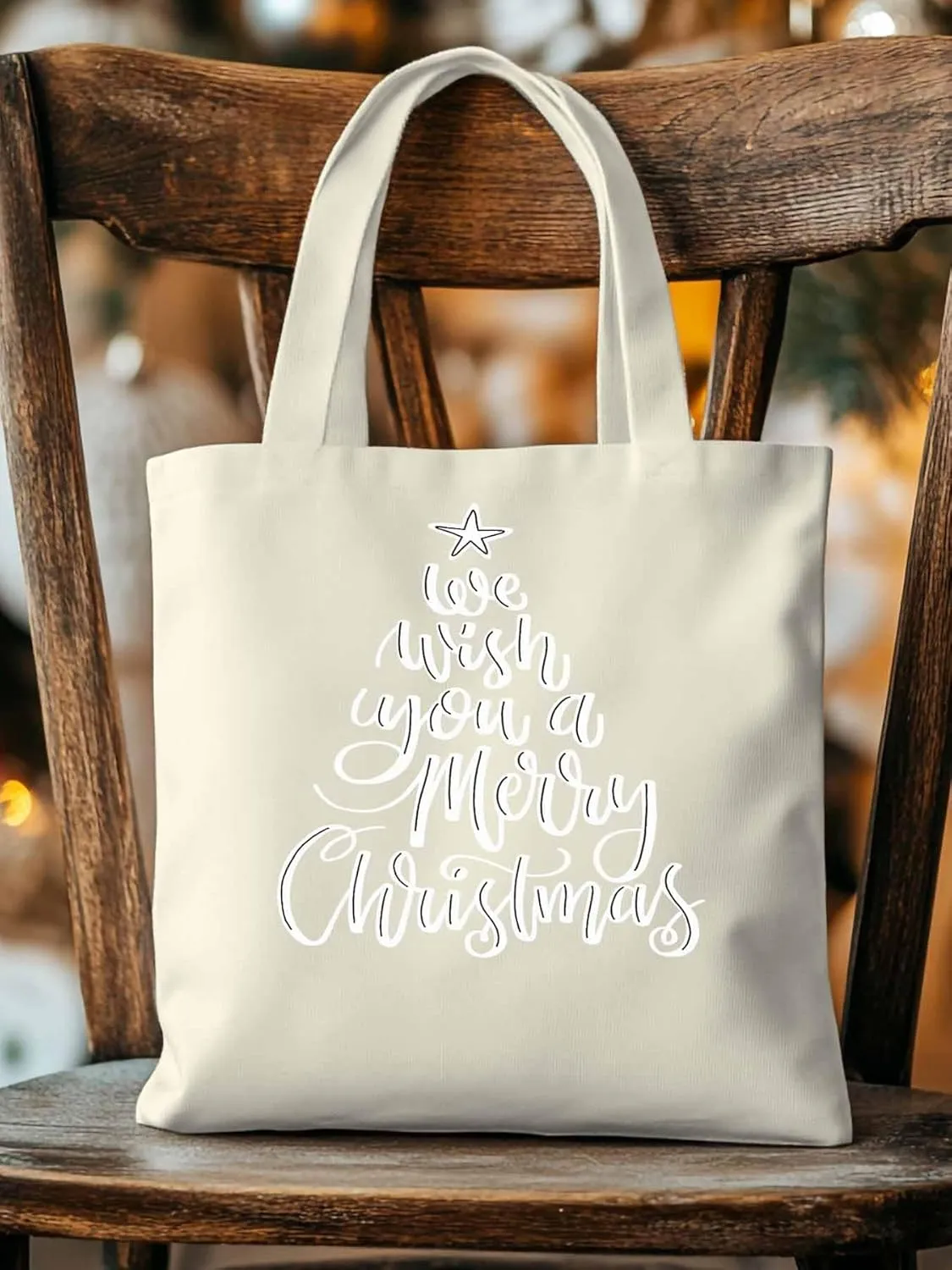Wish You Merry Christmas Canvas Tote Bag, Aesthetic Canvas Tote Handbags for Women Shoulder Bag