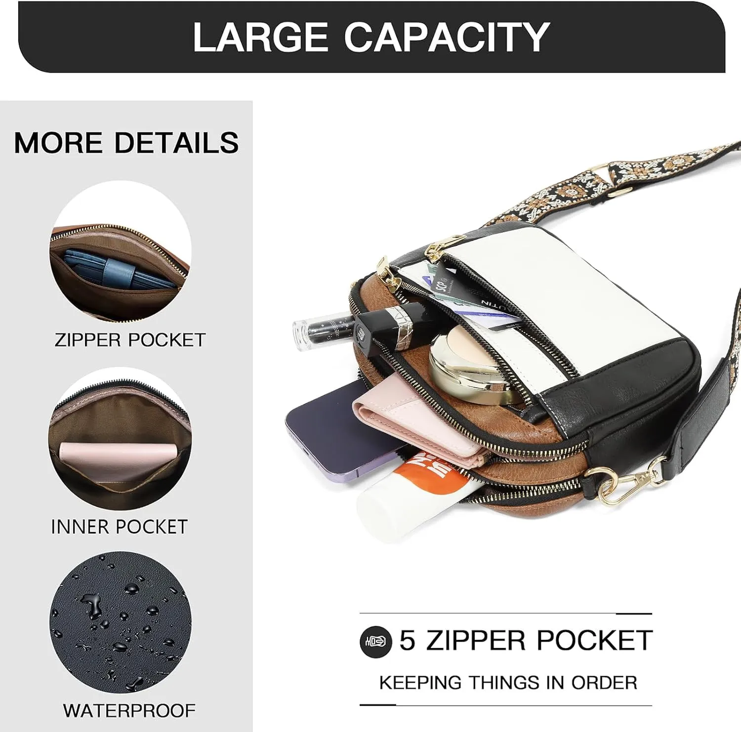 WJCD Women's Crossbody Purse - Vegan Leather Lightweight Shoulder Bag with Adjustable Strap, Stylish Small Handbags