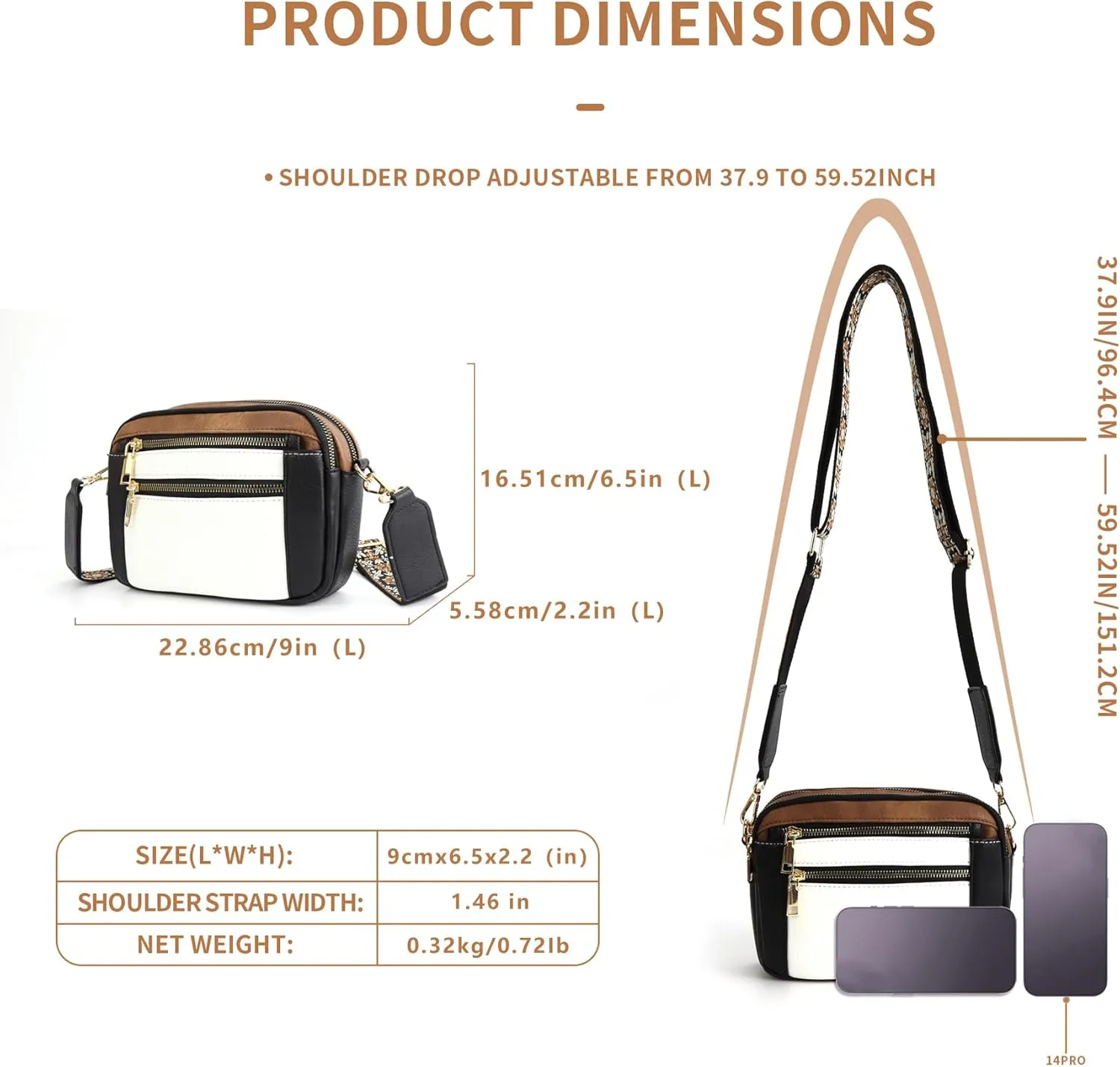 WJCD Women's Crossbody Purse - Vegan Leather Lightweight Shoulder Bag with Adjustable Strap, Stylish Small Handbags