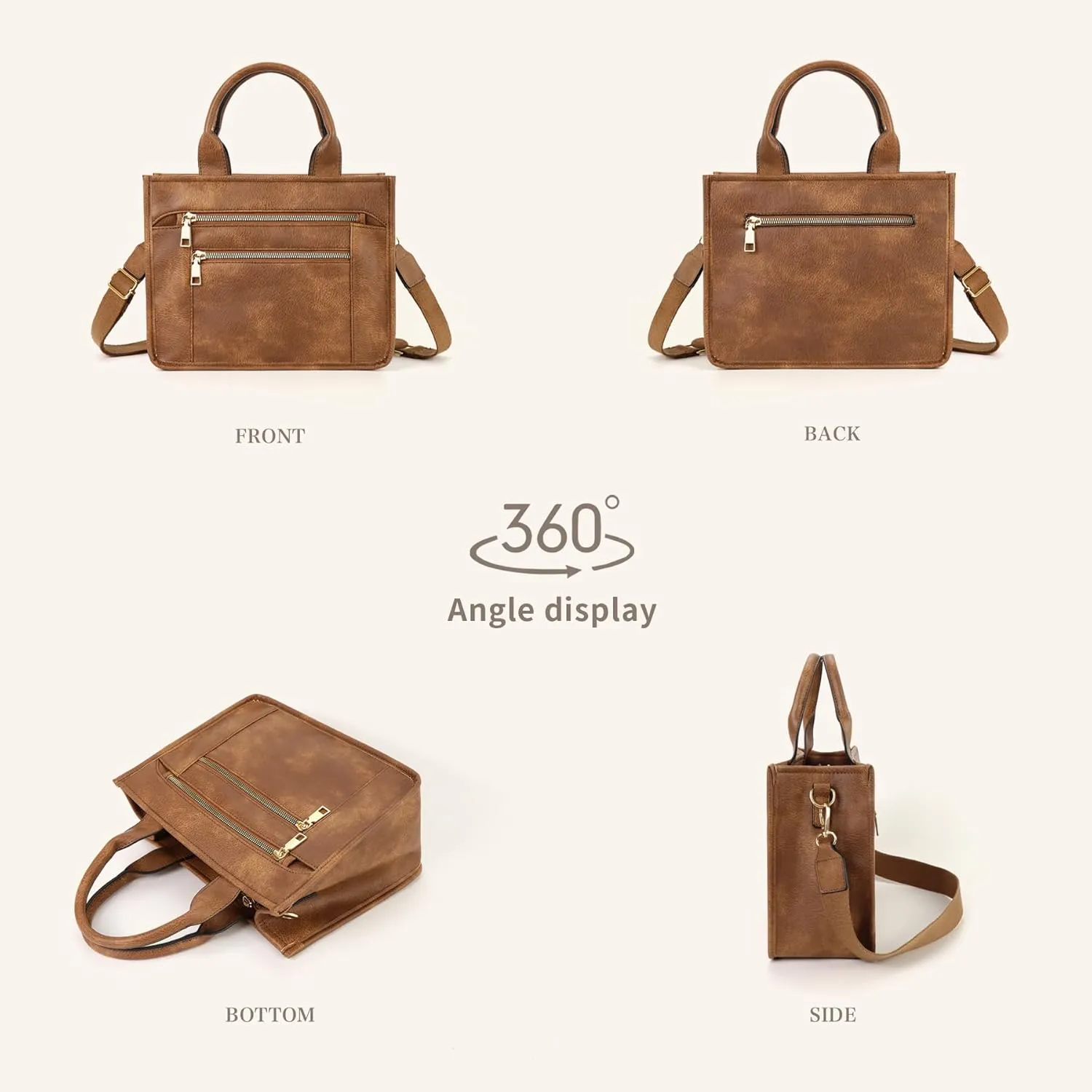 WJCD Women's Tote Handbags Stylish Vegan Leather Handheld Purse for Women Plaid Striped Adjustable Strap Durable Lightweight