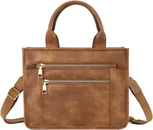 WJCD Women's Tote Handbags Stylish Vegan Leather Handheld Purse for Women Plaid Striped Adjustable Strap Durable Lightweight