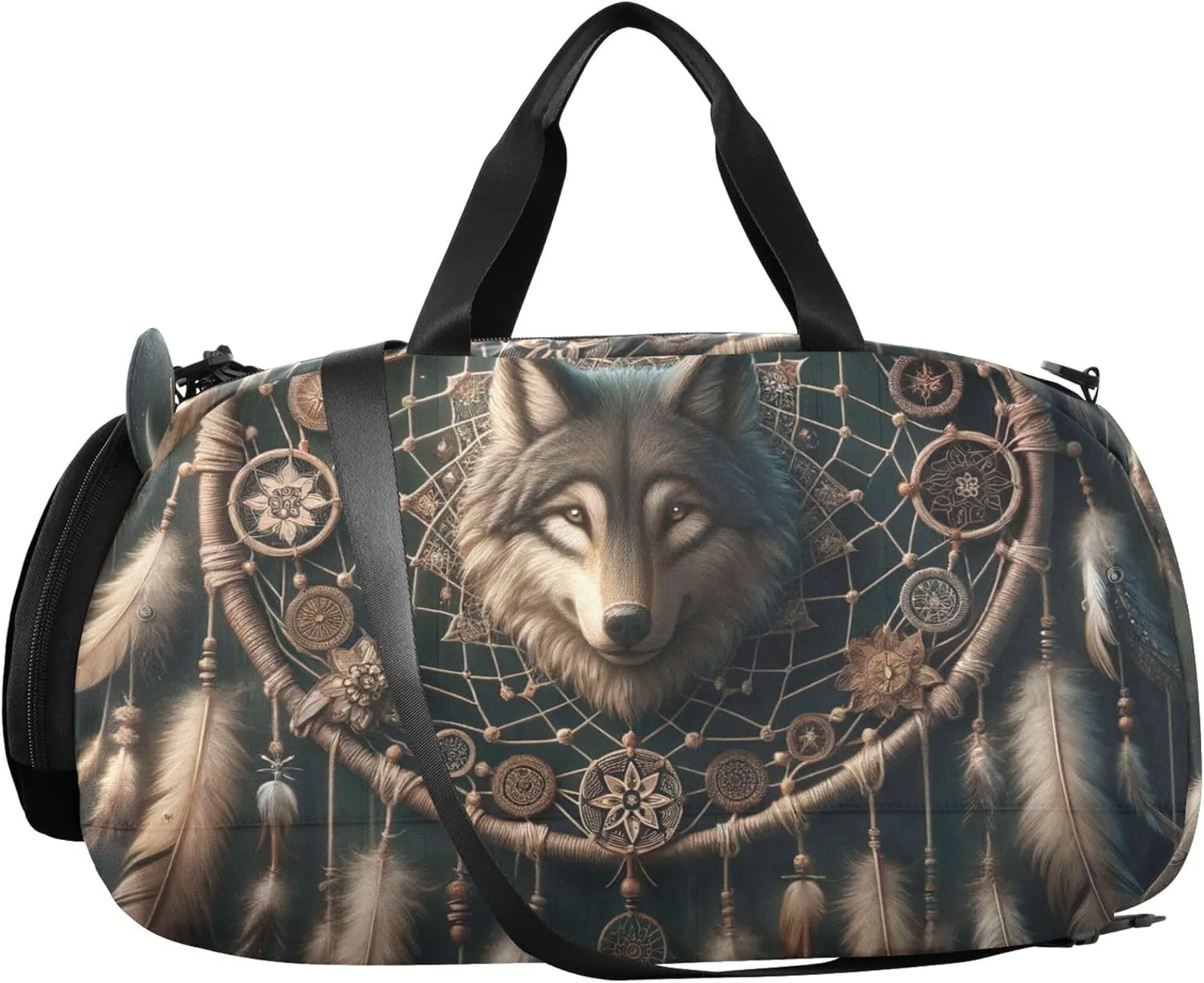 Wolf Dream Catcher Girls Duffle Bags for Travel Weekend Duffel Overnight Carry on Duffel Bag Boys Dance Duffle Bag