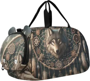 Wolf Dream Catcher Girls Duffle Bags for Travel Weekend Duffel Overnight Carry on Duffel Bag Boys Dance Duffle Bag