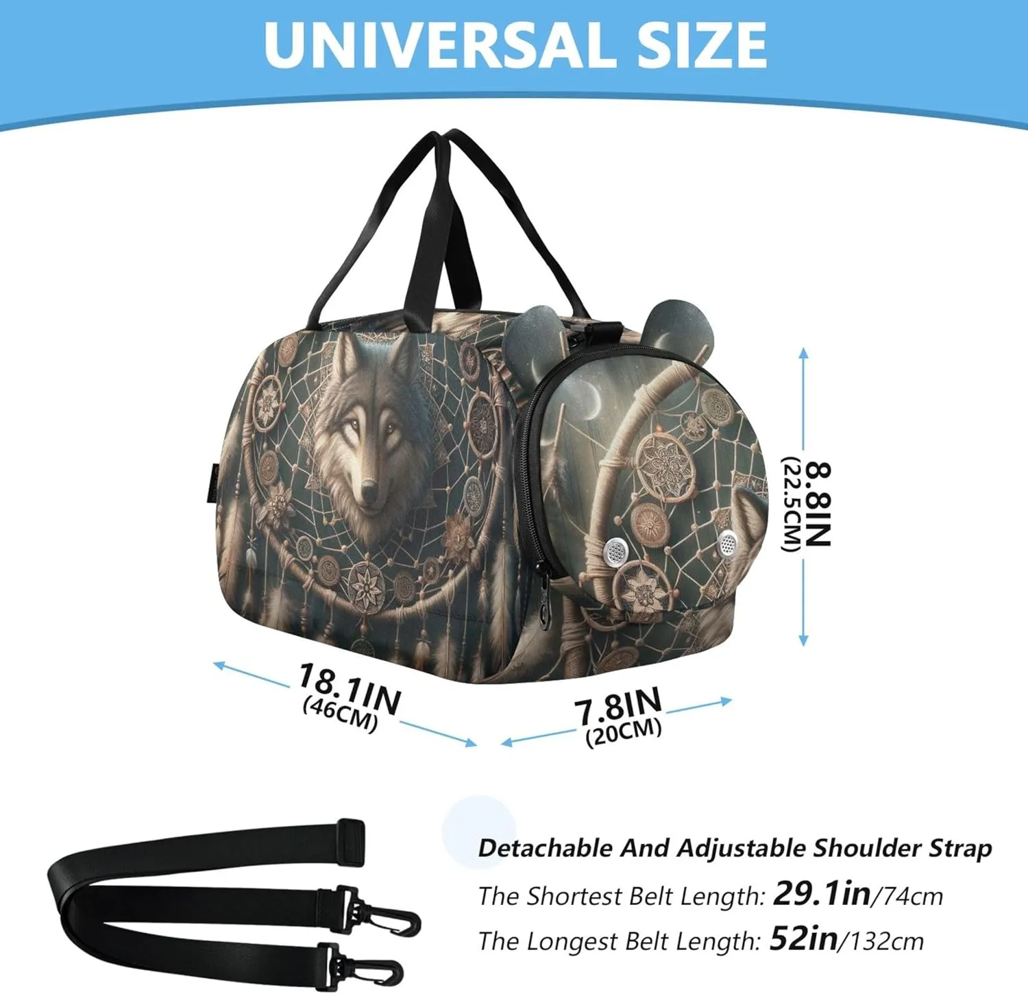 Wolf Dream Catcher Girls Duffle Bags for Travel Weekend Duffel Overnight Carry on Duffel Bag Boys Dance Duffle Bag
