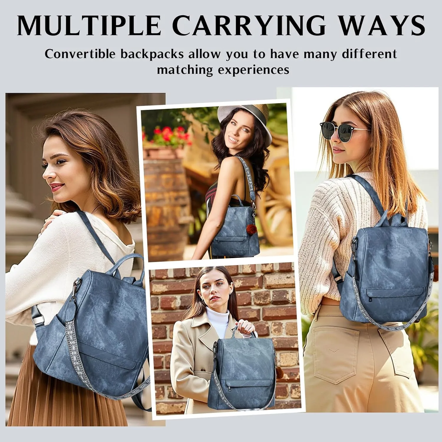 Woman Backpack Purse Waterproof Lightweight PU Leather Backpack, Multipurpose Travel Shoulder Bag Handbag