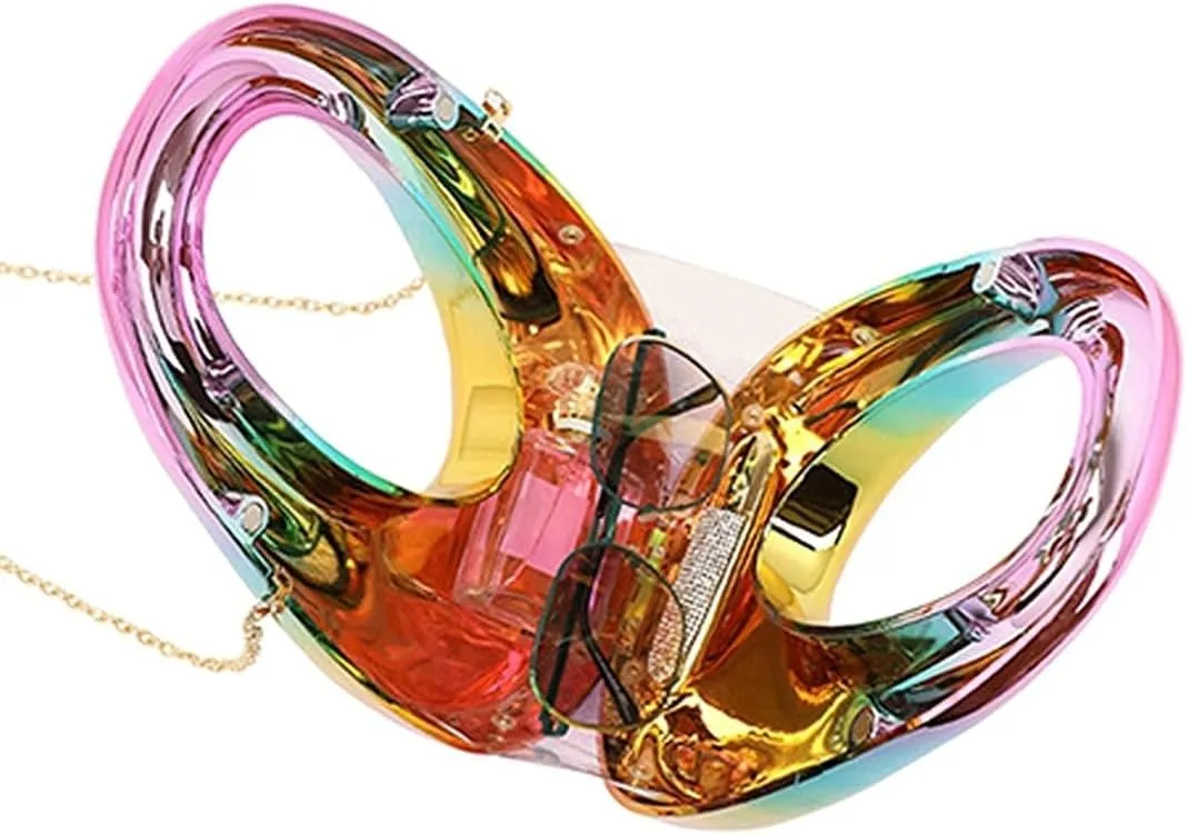 Women Acrylic Clutch Purse Egg Shape Evening Bag Metallic Top Handle Handbag Mirror Shoulder Bag for Wedding Party