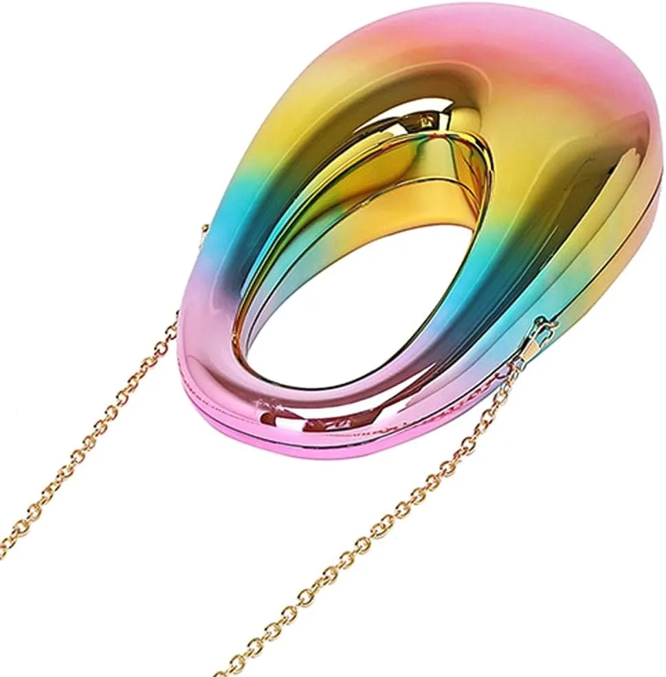 Women Acrylic Clutch Purse Egg Shape Evening Bag Metallic Top Handle Handbag Mirror Shoulder Bag for Wedding Party