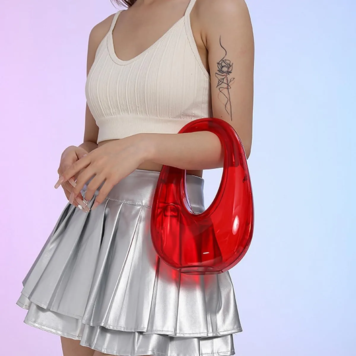 Women Acrylic Clutch Purse Egg Shape Evening Bag Metallic Top Handle Handbag Mirror Shoulder Bag for Wedding Party