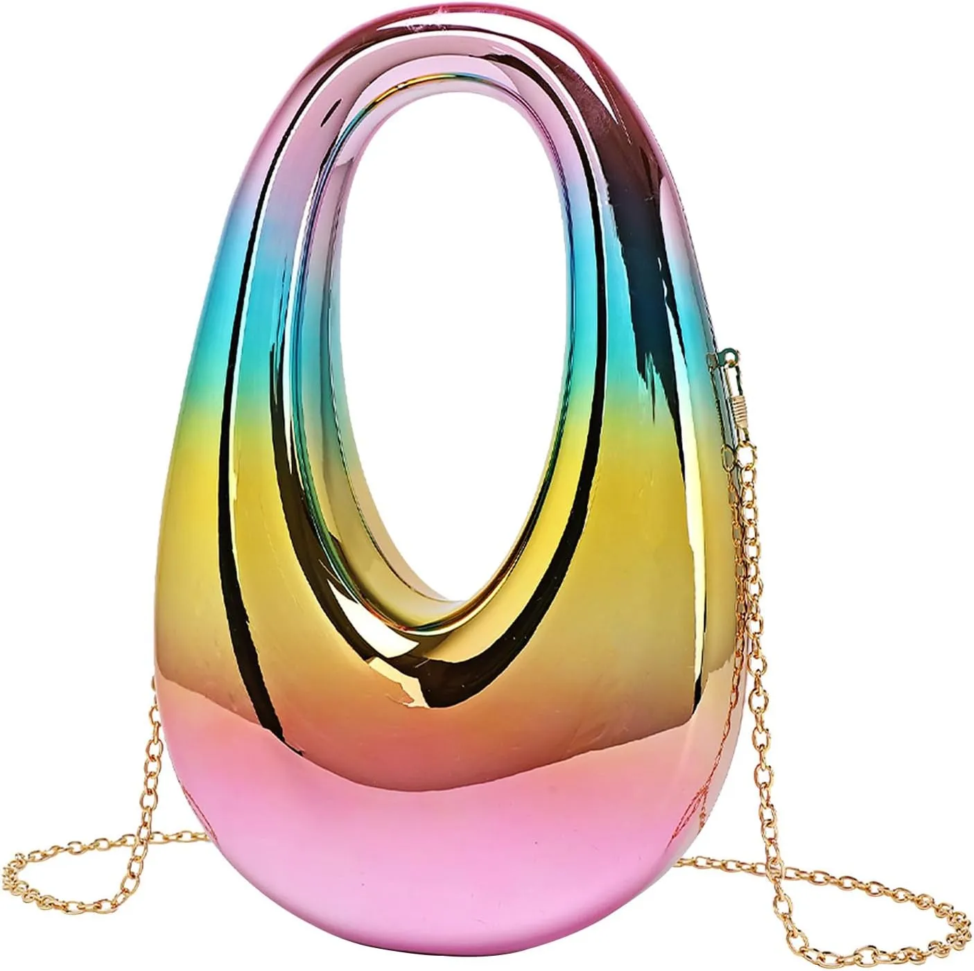 Women Acrylic Clutch Purse Egg Shape Evening Bag Metallic Top Handle Handbag Mirror Shoulder Bag for Wedding Party