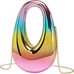 Women Acrylic Clutch Purse Egg Shape Evening Bag Metallic Top Handle Handbag Mirror Shoulder Bag for Wedding Party