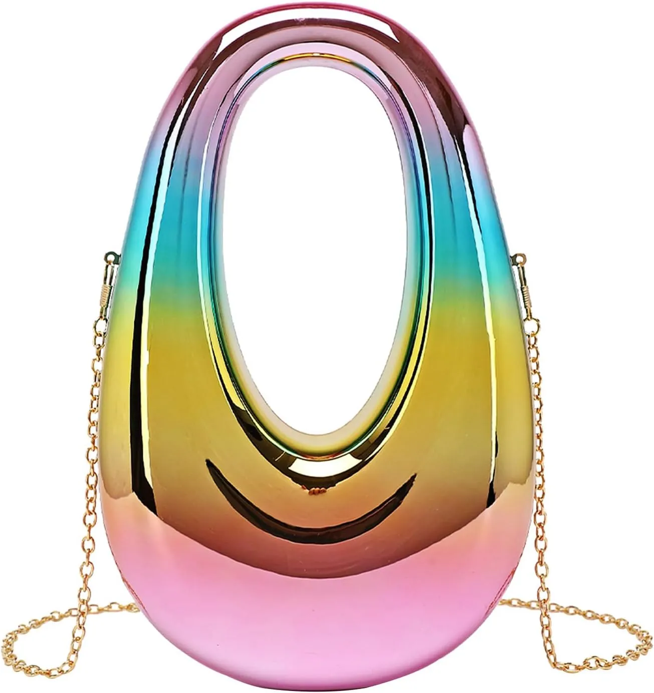 Women Acrylic Clutch Purse Egg Shape Evening Bag Metallic Top Handle Handbag Mirror Shoulder Bag for Wedding Party