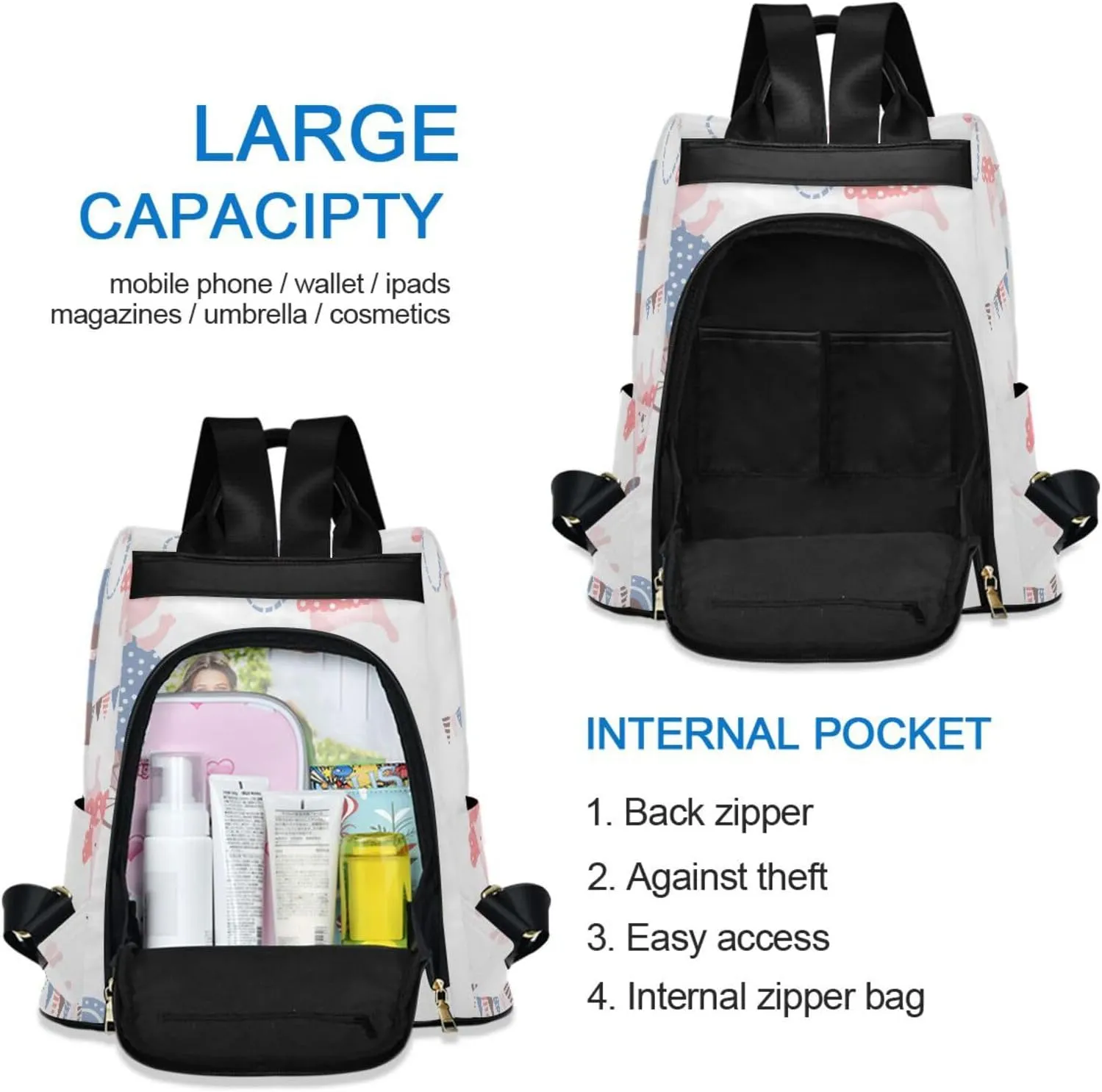 Women Backpack Daypack Casual Shoulder Bag Vintage Anti-theft Travel Backpack Pattern 3
