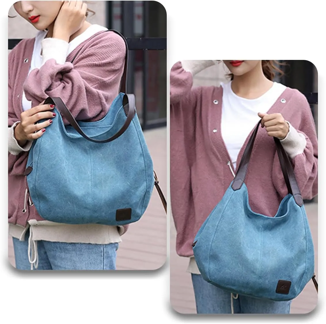 Women Canvas Hobo Purse Multi Pocket Handbags Shoulder Bags Totes Purses