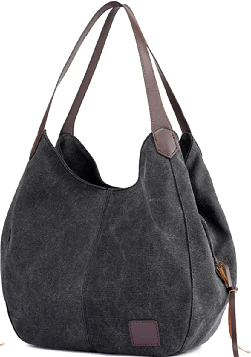 Women Canvas Hobo Purse Multi Pocket Handbags Shoulder Bags Totes Purses