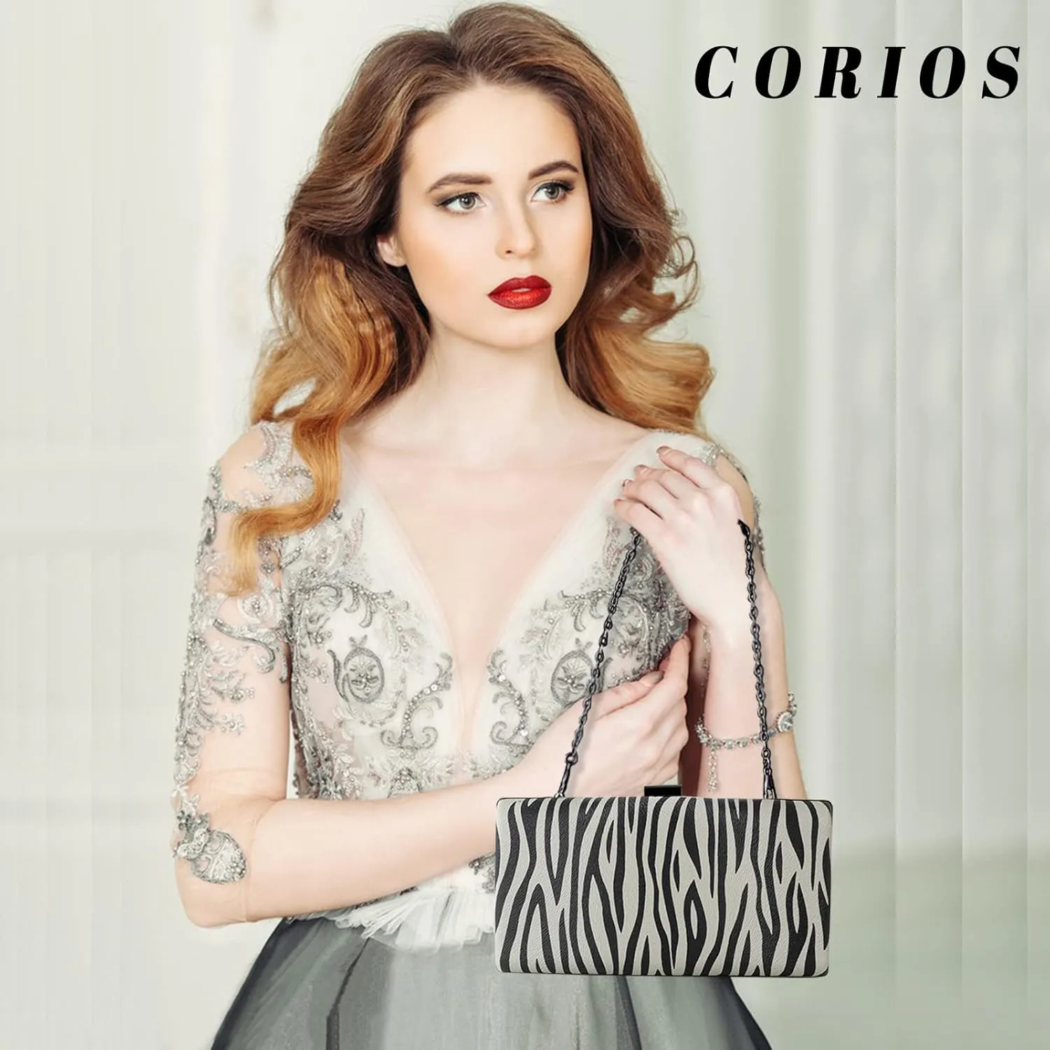 Women Clutch Bag Zebra Print Evening Bag PU Leather Handbag Shoulder Bag with Chain