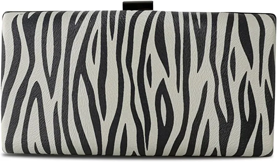 Women Clutch Bag Zebra Print Evening Bag PU Leather Handbag Shoulder Bag with Chain
