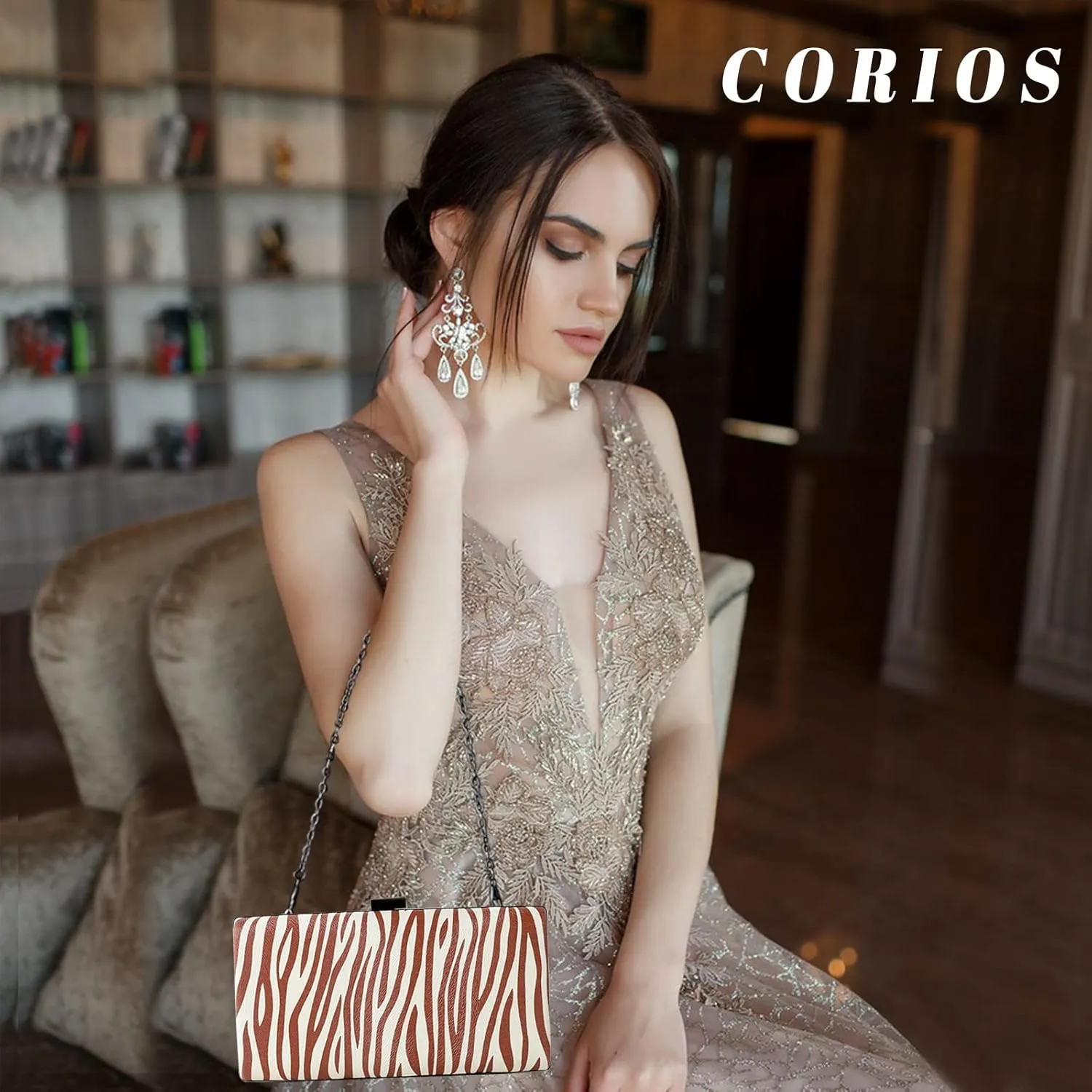 Women Clutch Bag Zebra Print Evening Bag PU Leather Handbag Shoulder Bag with Chain