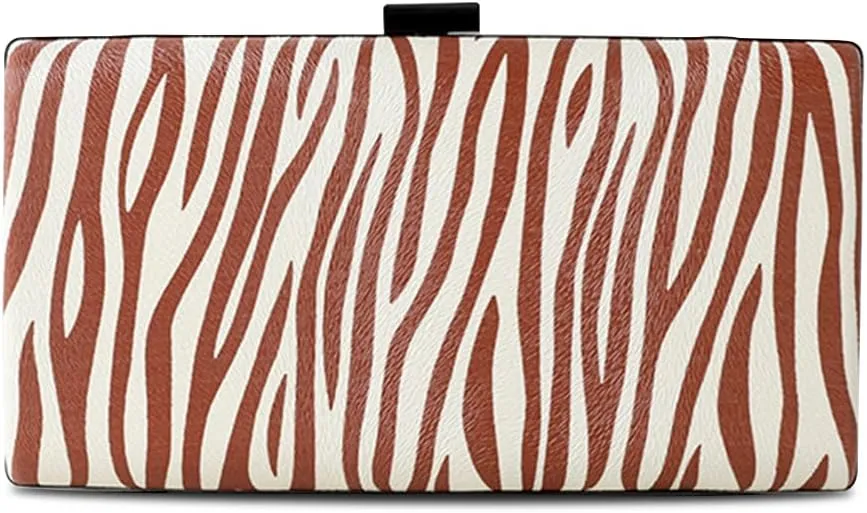 Women Clutch Bag Zebra Print Evening Bag PU Leather Handbag Shoulder Bag with Chain