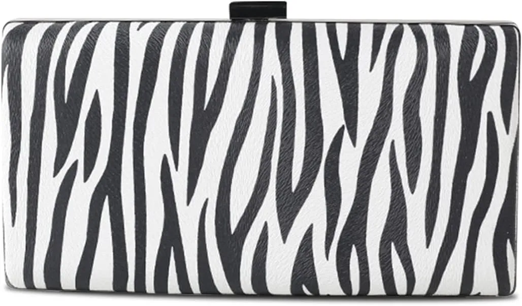 Women Clutch Bag Zebra Print Evening Bag PU Leather Handbag Shoulder Bag with Chain