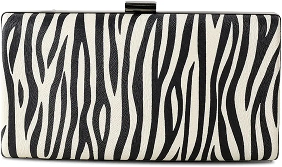 Women Clutch Bag Zebra Print Evening Bag PU Leather Handbag Shoulder Bag with Chain