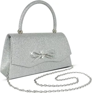 Women Clutch Purse with Glitter Sparkly Bow Detachable Chain for Wedding Cocktail Party Evening Handbags