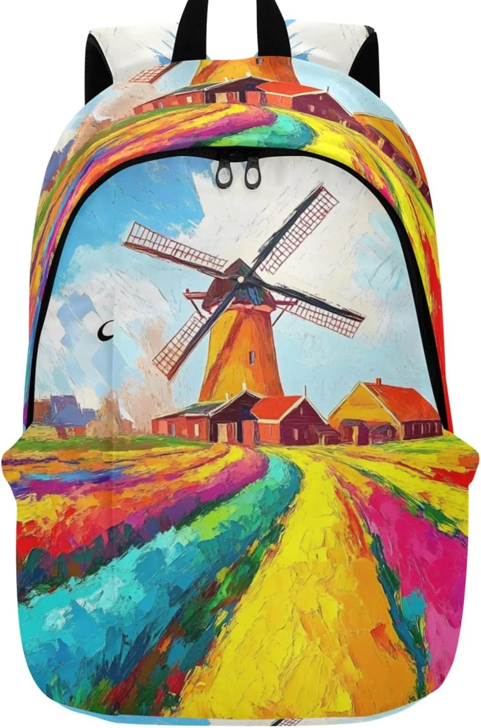 Women Cute Backpacks Casual Daypack Impressionist Painting Windmill Casual Personal Item Travel Bag