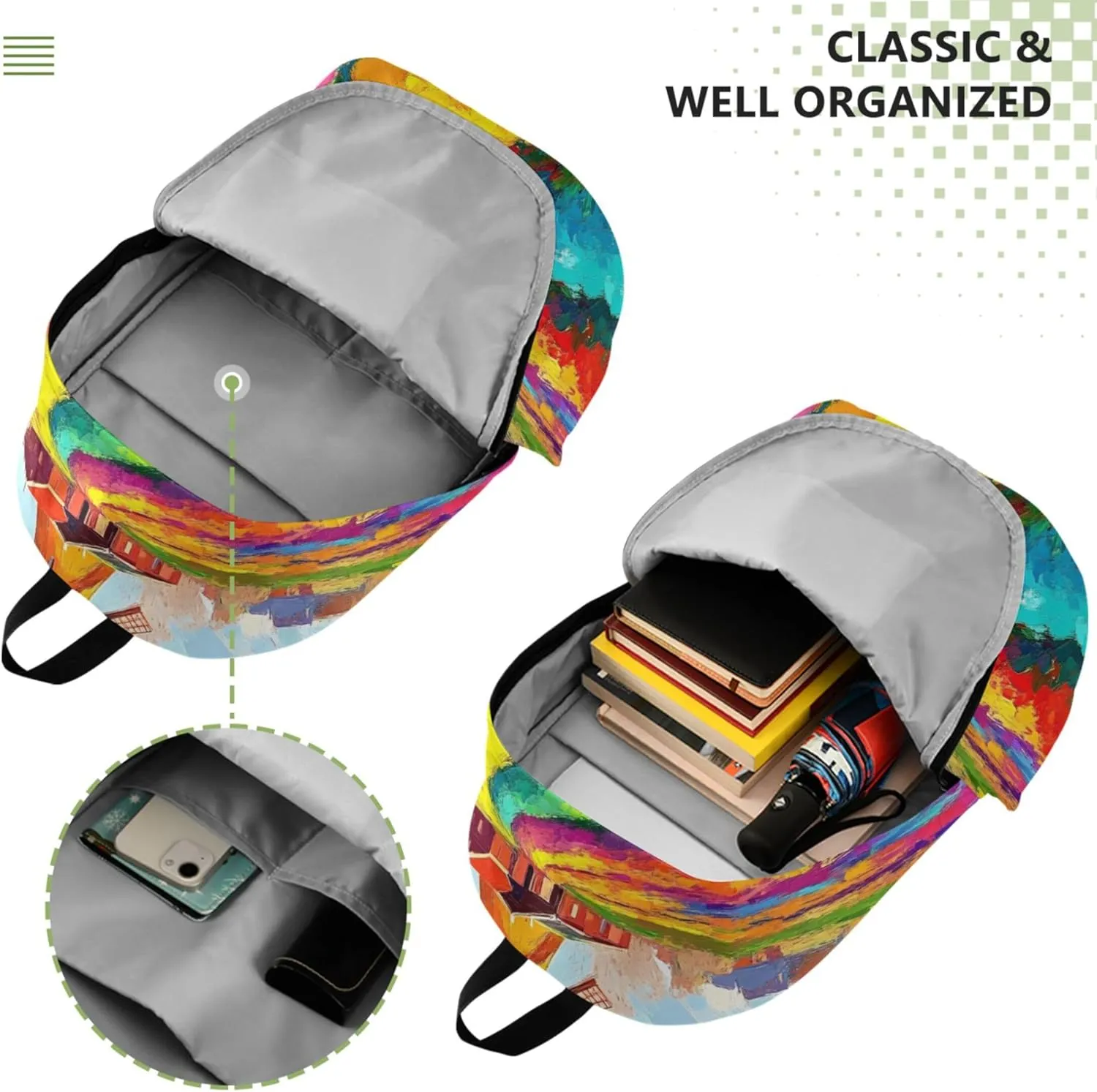 Women Cute Backpacks Casual Daypack Impressionist Painting Windmill Casual Personal Item Travel Bag