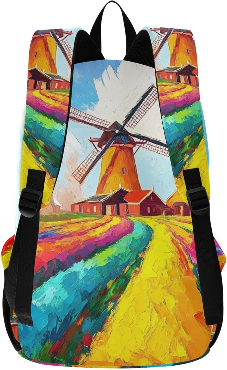 Women Cute Backpacks Casual Daypack Impressionist Painting Windmill Casual Personal Item Travel Bag