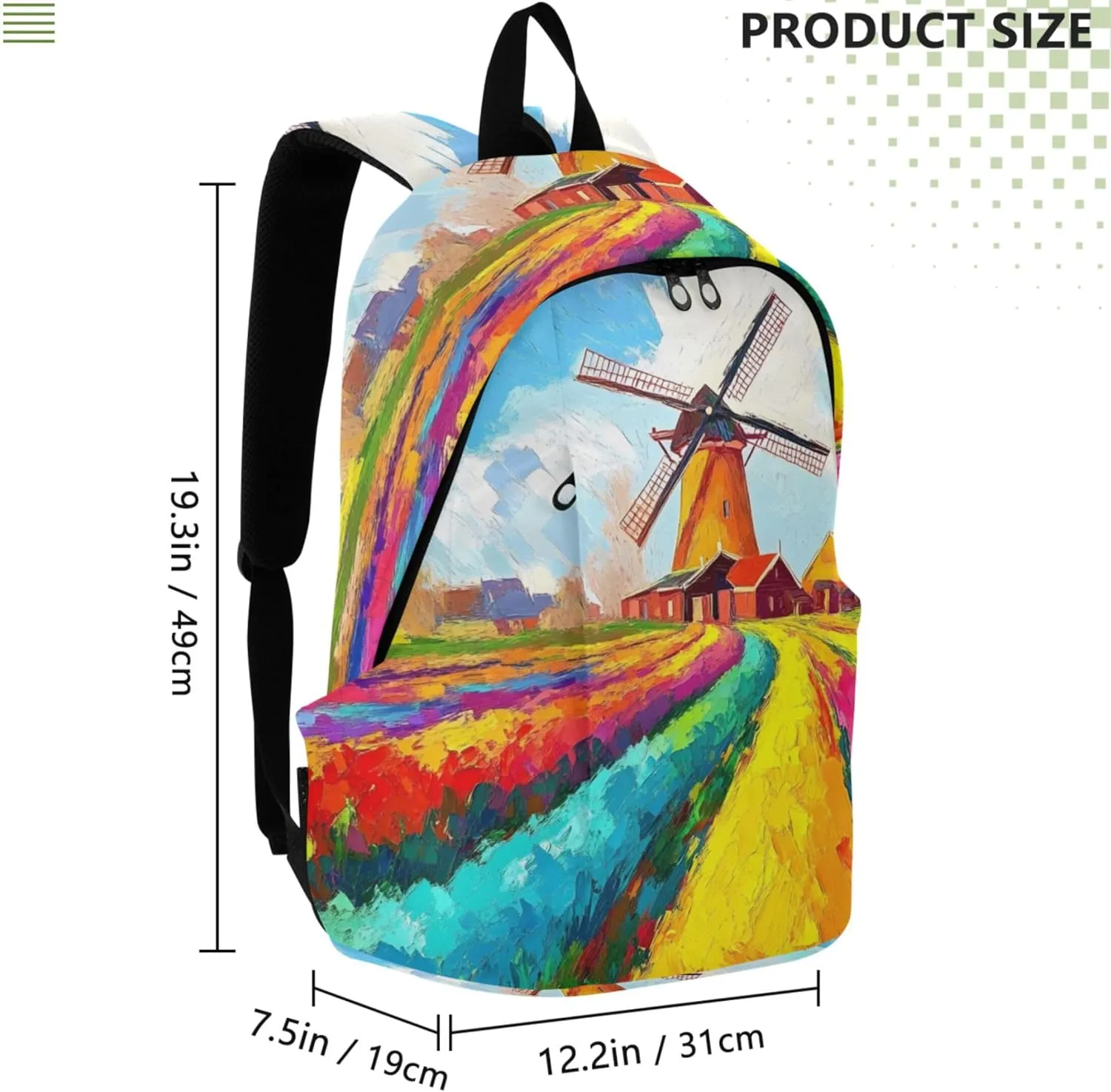 Women Cute Backpacks Casual Daypack Impressionist Painting Windmill Casual Personal Item Travel Bag