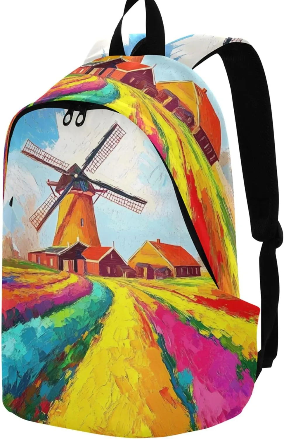 Women Cute Backpacks Casual Daypack Impressionist Painting Windmill Casual Personal Item Travel Bag