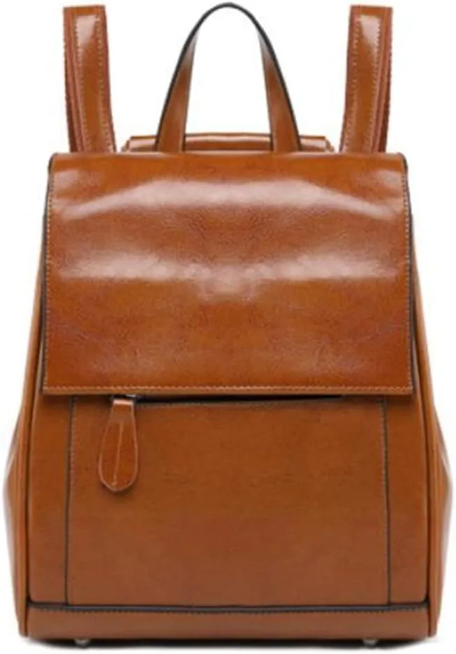 Women Daypack Leather Backpack Travel Bag Brown Hiking Backpacks, Brown, One Size