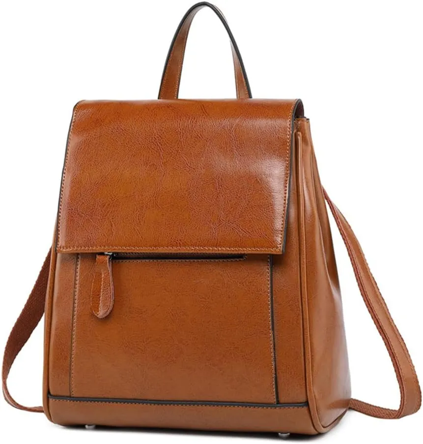 Women Daypack Leather Backpack Travel Bag Brown Hiking Backpacks, Brown, One Size