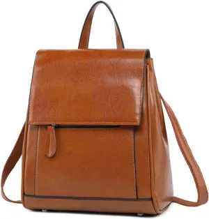 Women Daypack Leather Backpack Travel Bag Brown Hiking Backpacks, Brown, One Size