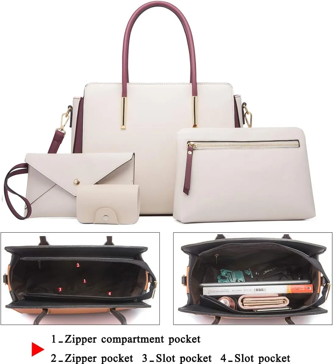 Women Fashion Handbags 4pcs Tote Bags Set Shoulder Bag Ladies Top Handle Bag Satchels Purses Crossbody Bag Clutch