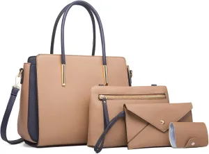 Women Fashion Handbags 4pcs Tote Bags Set Shoulder Bag Ladies Top Handle Bag Satchels Purses Crossbody Bag Clutch