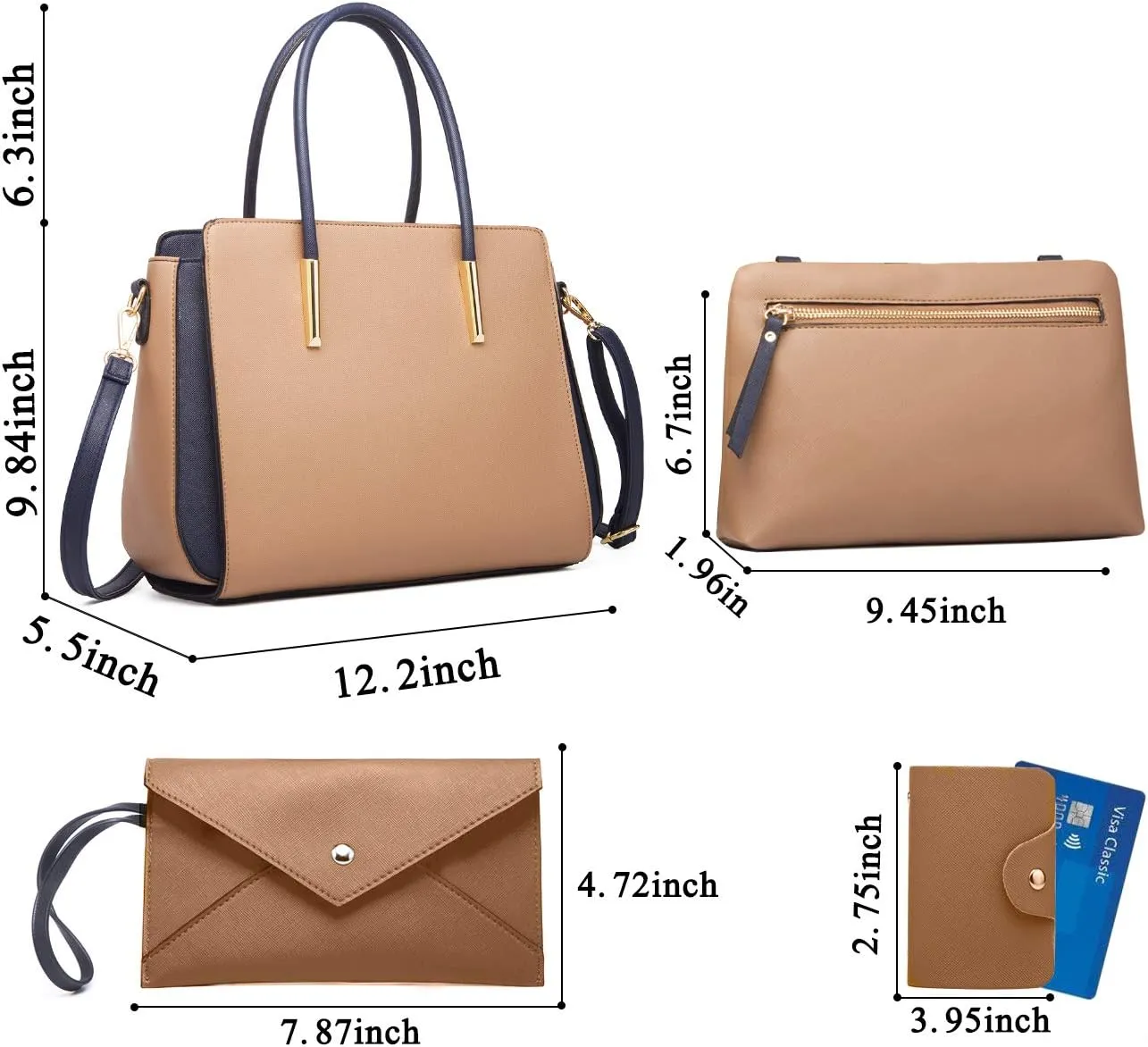 Women Fashion Handbags 4pcs Tote Bags Set Shoulder Bag Ladies Top Handle Bag Satchels Purses Crossbody Bag Clutch