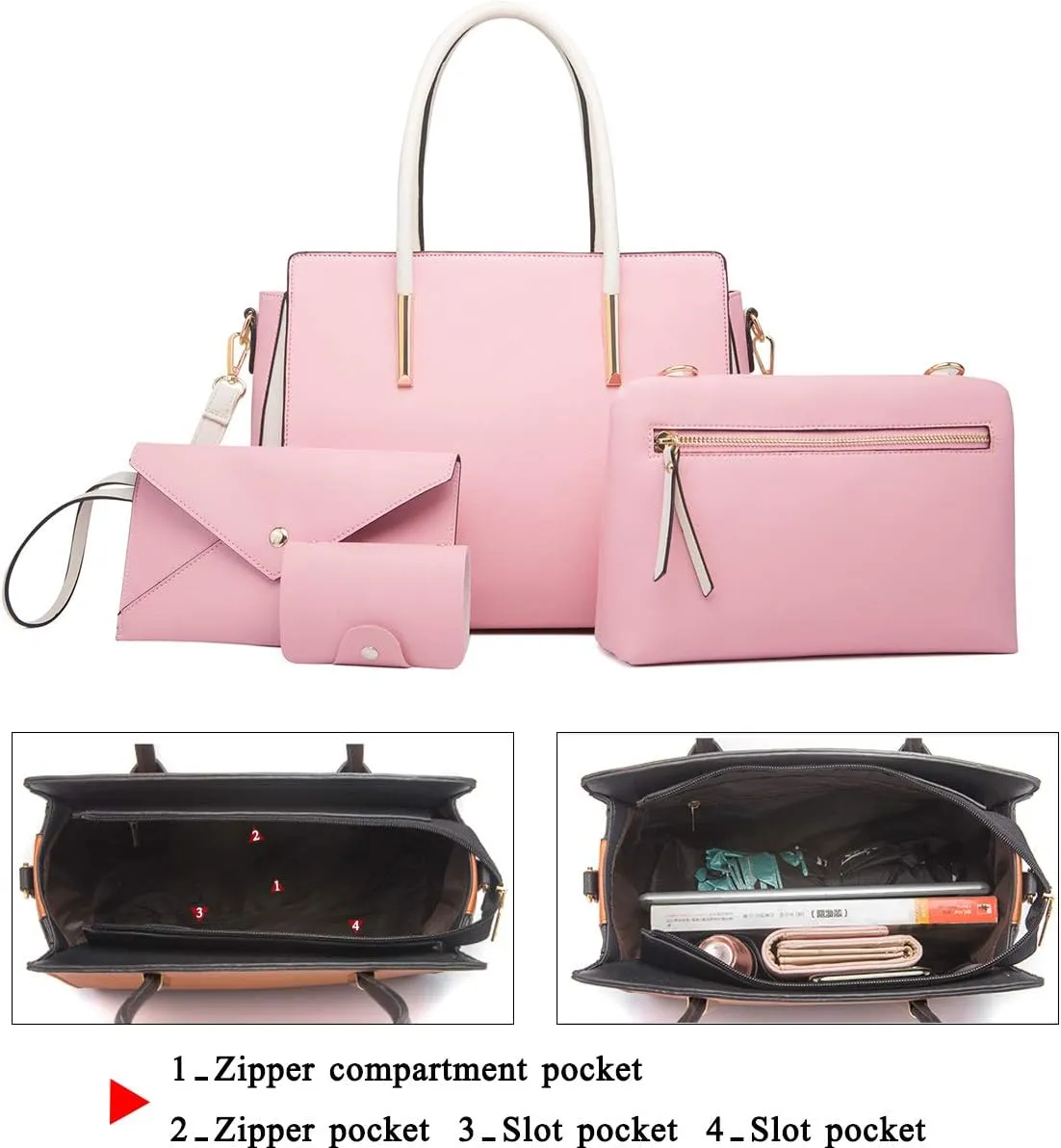 Women Fashion Handbags 4pcs Tote Bags Set Shoulder Bag Ladies Top Handle Bag Satchels Purses Crossbody Bag Clutch