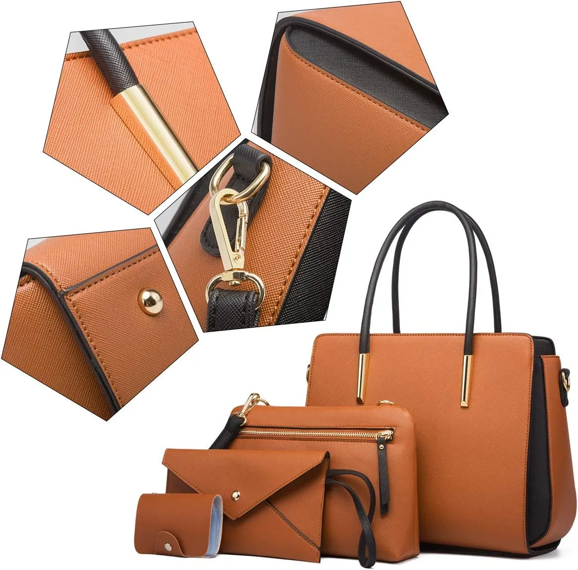 Women Fashion Handbags 4pcs Tote Bags Set Shoulder Bag Ladies Top Handle Bag Satchels Purses Crossbody Bag Clutch