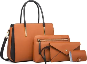 Women Fashion Handbags 4pcs Tote Bags Set Shoulder Bag Ladies Top Handle Bag Satchels Purses Crossbody Bag Clutch