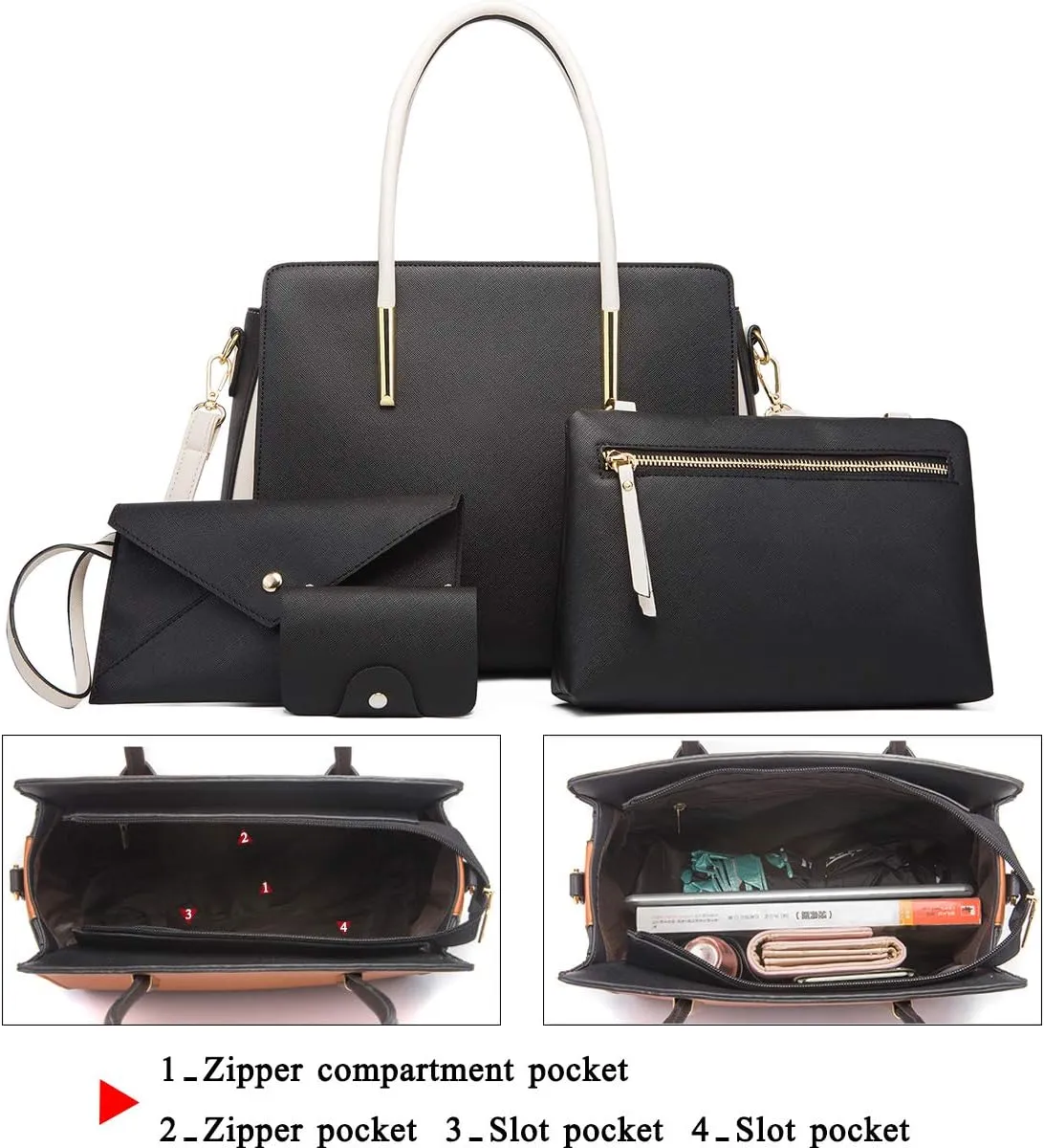 Women Fashion Handbags 4pcs Tote Bags Set Shoulder Bag Ladies Top Handle Bag Satchels Purses Crossbody Bag Clutch