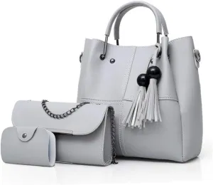 Women Fashion Handbags Shoulder Crossbody Bags Satchels Card Purse Faux Leather Tote 3 Pieces