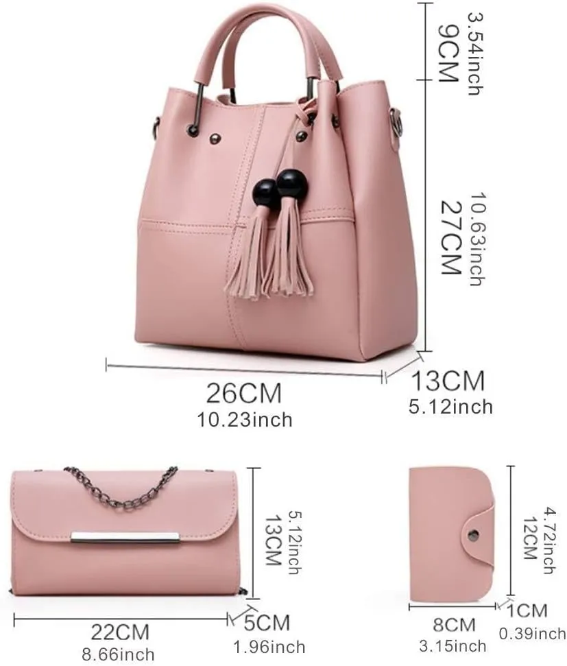 Women Fashion Handbags Shoulder Crossbody Bags Satchels Card Purse Faux Leather Tote 3 Pieces