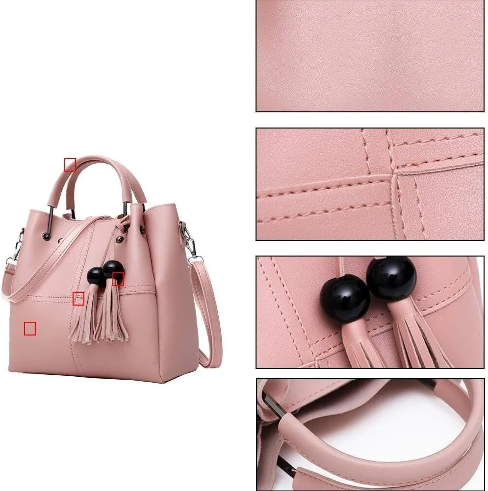Women Fashion Handbags Shoulder Crossbody Bags Satchels Card Purse Faux Leather Tote 3 Pieces