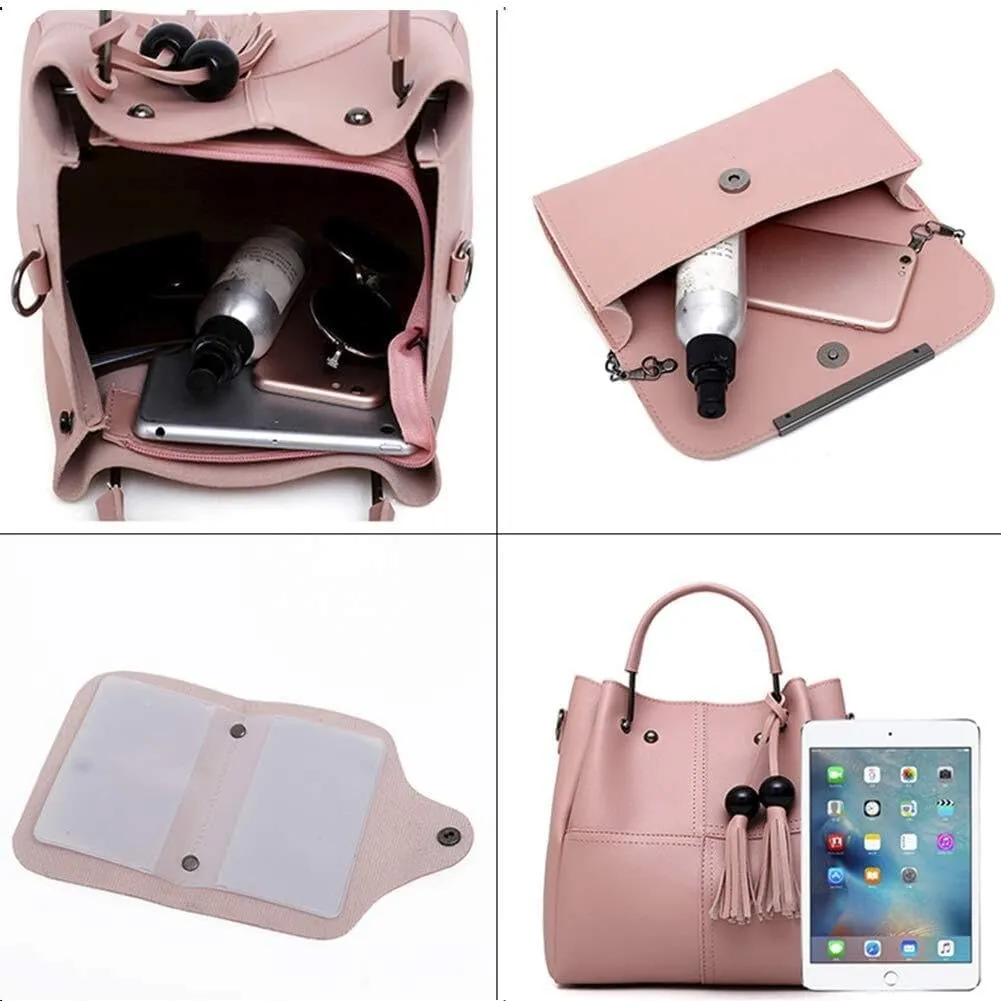 Women Fashion Handbags Shoulder Crossbody Bags Satchels Card Purse Faux Leather Tote 3 Pieces
