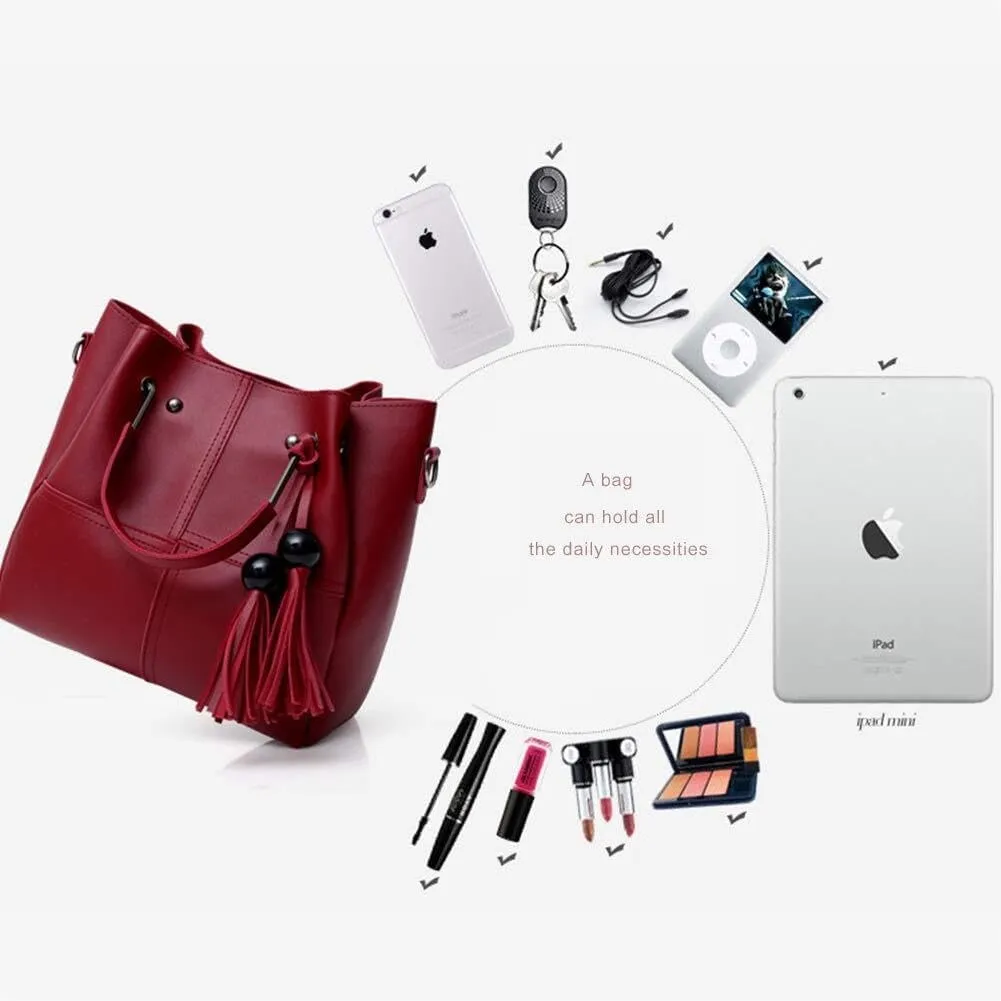 Women Fashion Handbags Shoulder Crossbody Bags Satchels Card Purse Faux Leather Tote 3 Pieces